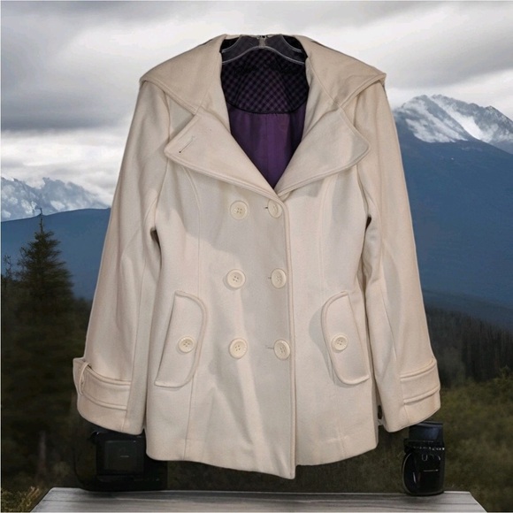 EUC Steve Madden Wool Hooded Double Breasted Peacoat - Picture 1 of 5